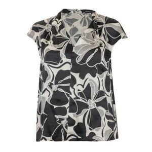 NWOT 100% silk satin abstract floral office blouse shirt cap sleeve summer